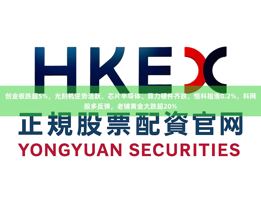 创业板跌超5%，光刻机逆势活跃，芯片半导体、算力硬件齐跌，恒科指涨0.2%，科网股多反弹，老铺黄金大跌超20%