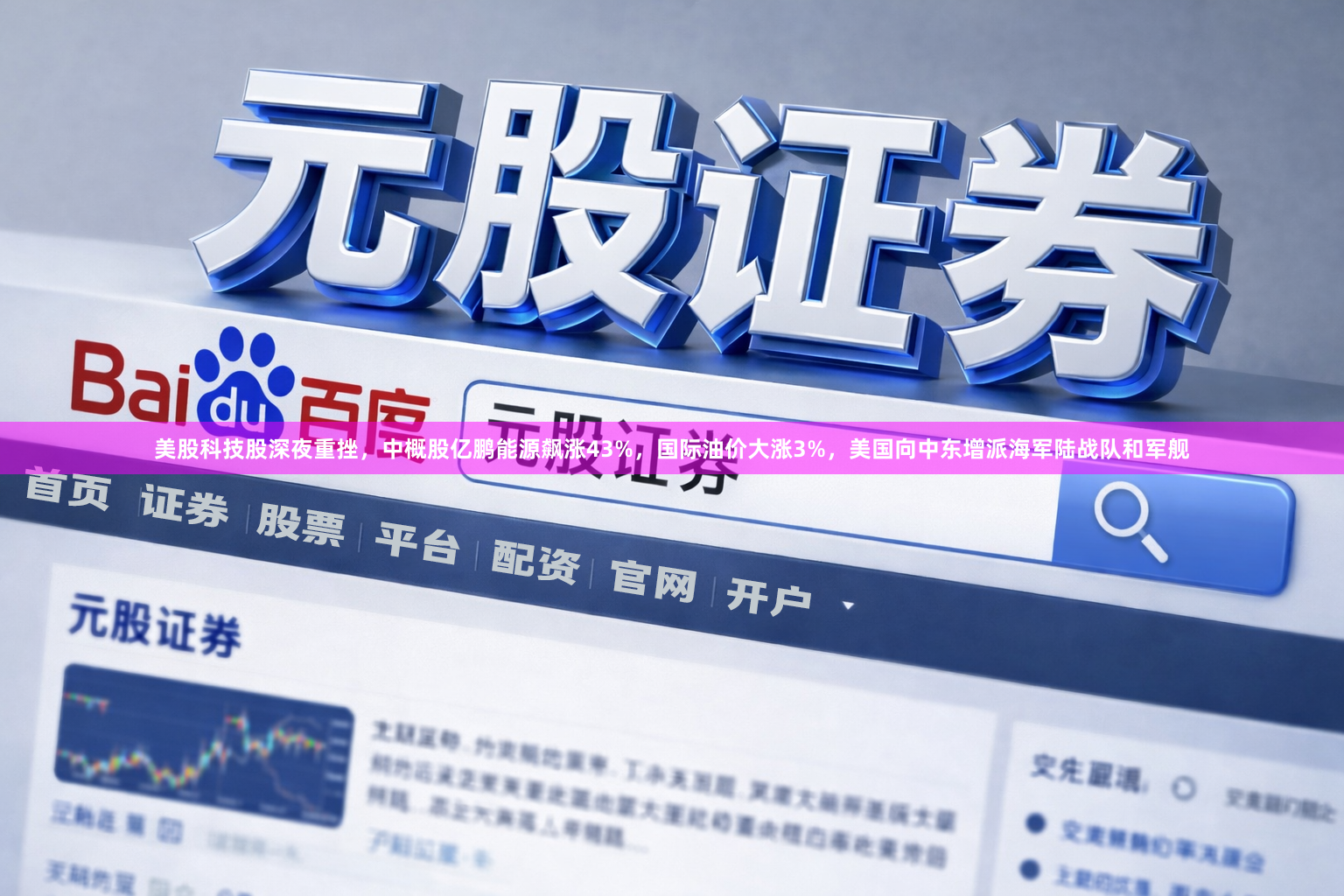 美股科技股深夜重挫，中概股亿鹏能源飙涨43%，国际油价大涨3%，美国向中东增派海军陆战队和军舰