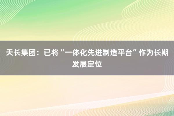 天长集团：已将“一体化先进制造平台”作为长期发展定位