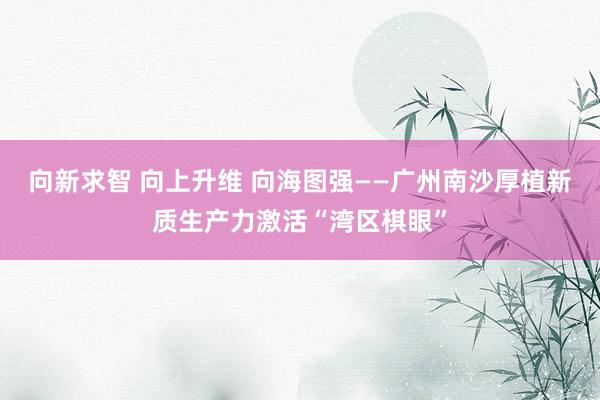 向新求智 向上升维 向海图强——广州南沙厚植新质生产力激活“湾区棋眼”