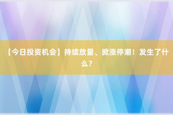 【今日投资机会】持续放量、掀涨停潮！发生了什么？