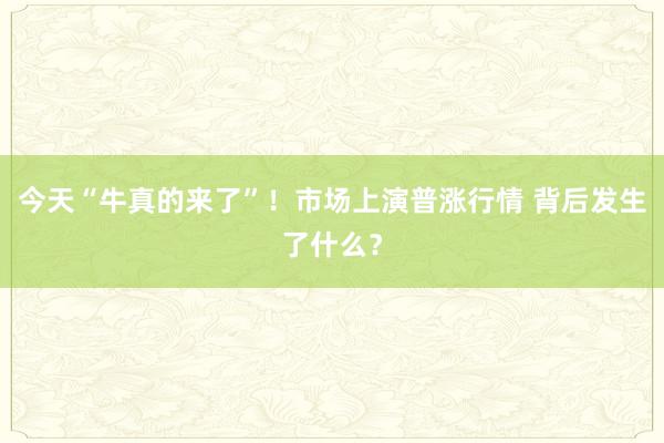 今天“牛真的来了”！市场上演普涨行情 背后发生了什么？