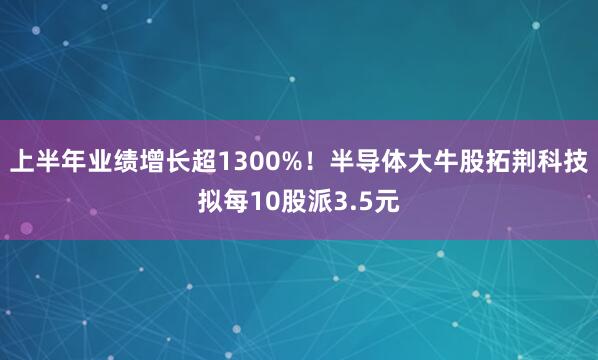 上半年业绩增长超1300%！半导体大牛股拓荆科技拟每10股派3.5元