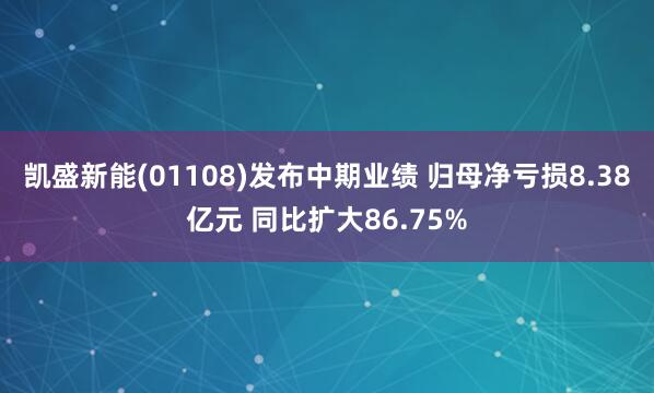 凯盛新能(01108)发布中期业绩 归母净亏损8.38亿元 同比扩大86.75%