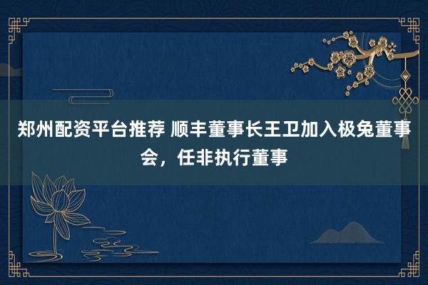 郑州配资平台推荐 顺丰董事长王卫加入极兔董事会，任非执行董事