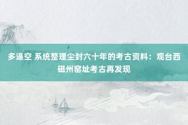 多逼空 系统整理尘封六十年的考古资料：观台西磁州窑址考古再发现
