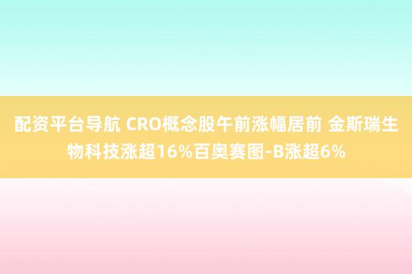 配资平台导航 CRO概念股午前涨幅居前 金斯瑞生物科技涨超16%百奥赛图-B涨超6%