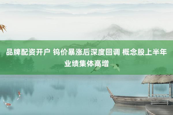 品牌配资开户 钨价暴涨后深度回调 概念股上半年业绩集体高增