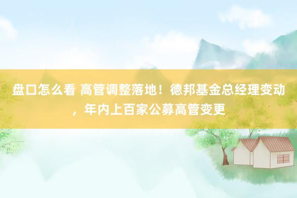 盘口怎么看 高管调整落地!德邦基金总经理变动,年内上百家公募高管变更