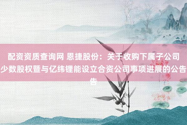 配资资质查询网 恩捷股份：关于收购下属子公司少数股权暨与亿纬锂能设立合资公司事项进展的公告