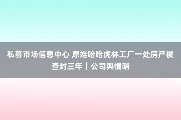 私募市场信息中心 原娃哈哈虎林工厂一处房产被查封三年｜公司舆情哨